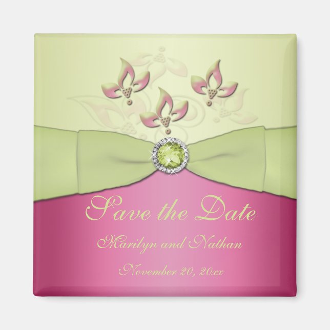 Imã Magnet Favorável ao Casamento Rosa e Verde (Frente)