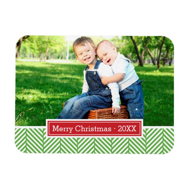 Ímã Magnet Fotográfico de Herringbone Holiday Monogram (Horizontal)
