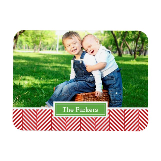 Ímã Magnet Fotográfico de Herringbone Holiday Monogram (Horizontal)