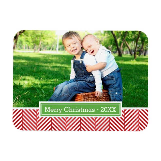 Ímã Magnet Fotográfico de Herringbone Holiday Monogram (Horizontal)