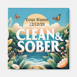 Imã Magnet Personalizado Sobriety Clean & Sober