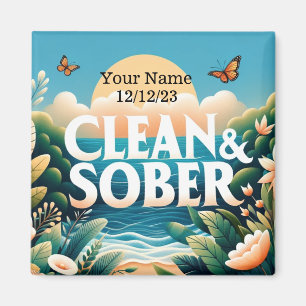 Imã Magnet Personalizado Sobriety Clean & Sober