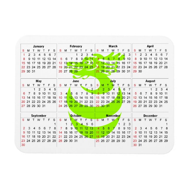 Ímã Magnet Premium do Dragão Verde Leve Calendário (Horizontal)