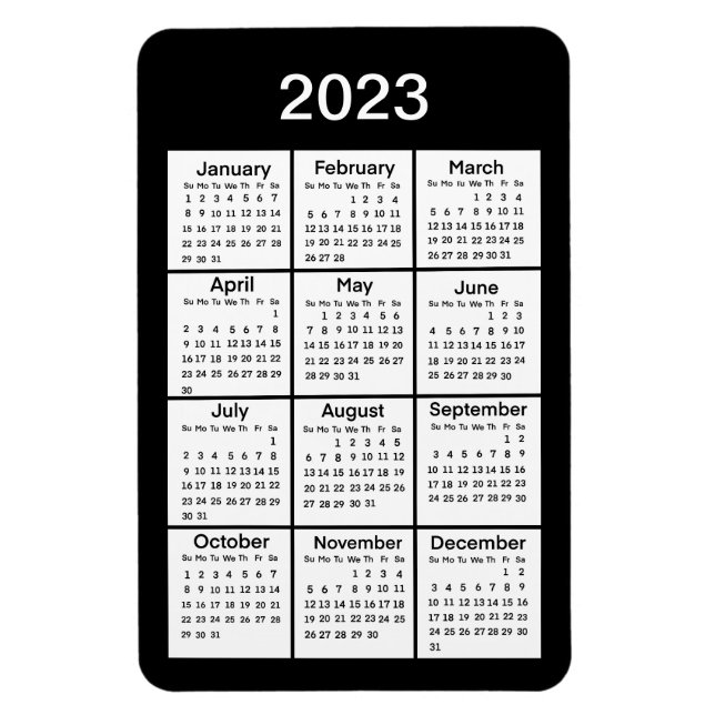 Ímã Magnet Preto Mini Calendário 2023 (Vertical)