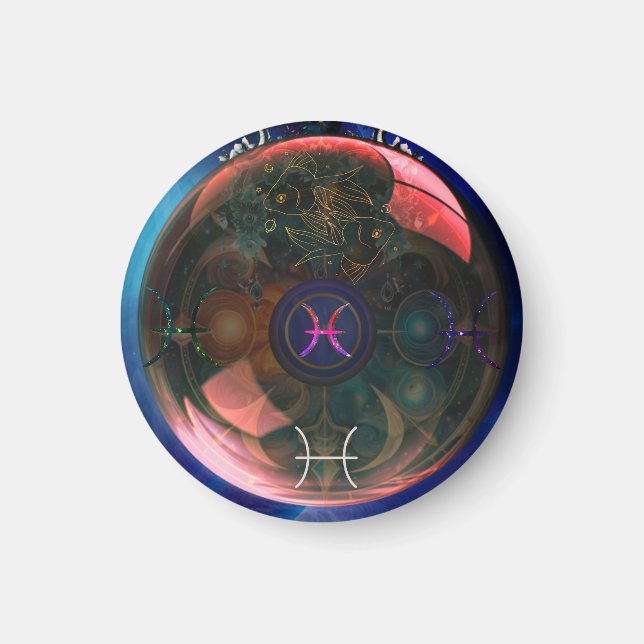 Imã Magnet Redondo - Tema Zodíaco - Peixes (Frente)