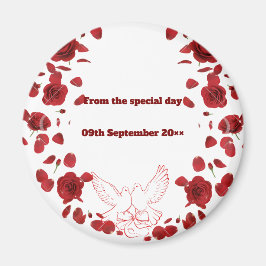 Imã Magnet Romântico de Data de Casamento - Rosas verm