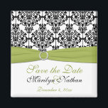 Imã Magnet verde, branco e Casamento tema damasco pret<br><div class="desc">Esta imã salve a data corresponde aos convites e outros itens mostrados abaixo. Você também pode personalizá-lo para dizer "Obrigado" e usá-lo como um favor de casamento para seus convidados. Se houver outros itens correspondentes que você precisar,  envie-me seu pedido por e-mail.</div>