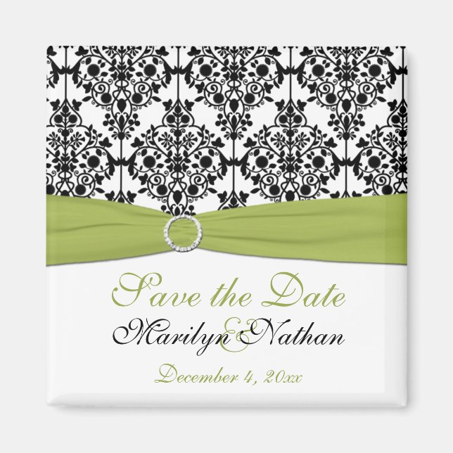Imã Magnet verde, branco e Casamento tema damasco pret (Frente)