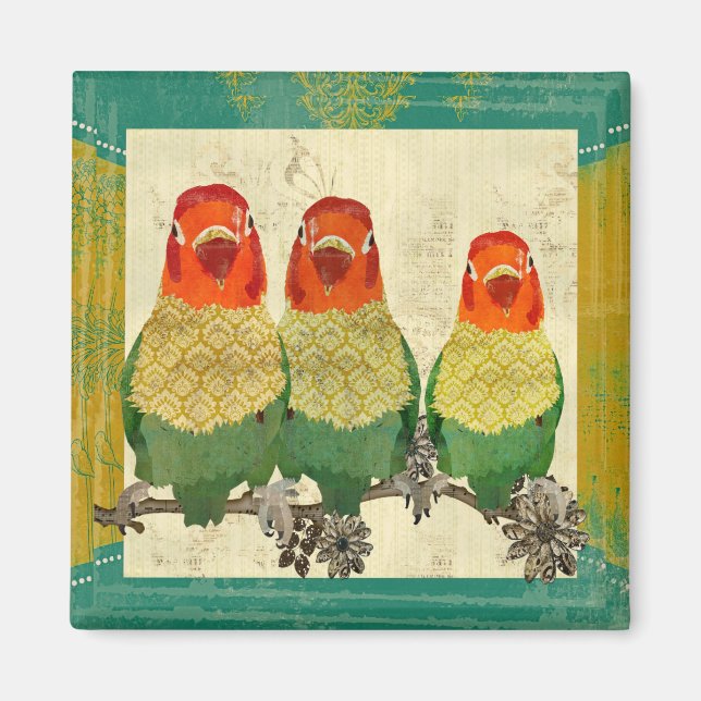 Imã Magnet Vintage Dourado Love Birds (Frente)