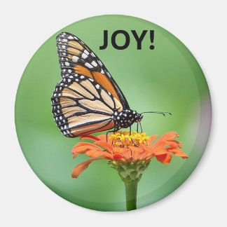 Imã Magnet with Monarch butterfly, flower, and JOY!