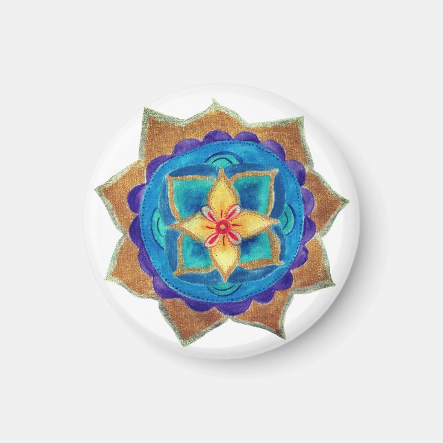 Imã Magneta Azul Mandala Pequena, 3,2 Cm (Frente)