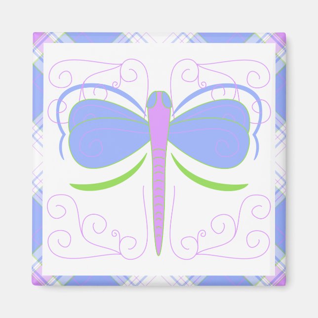 Imã Magneta bonito De Dragonfly Azul E Verde (Frente)