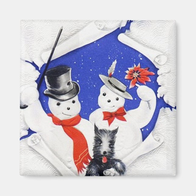 Imã Magneta da família de neve e cães (Frente)