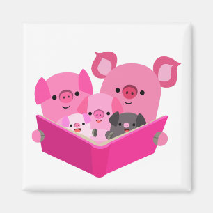 Imã Magneta da família de porcos de desenho em leitura