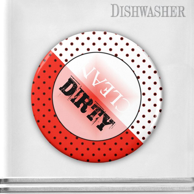 Imã Magneta da máquina de lavar loiça retrô branca-bra (Dishwasher magnet featuring an elegant red, black and white design with polka dots.)