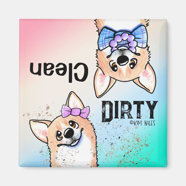 Imã Magneta da máquina de lavar louça limpa Corgi duo (Frente)