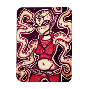 Ímã Magneta de Alienígena Vermelha e Preta sem Paz