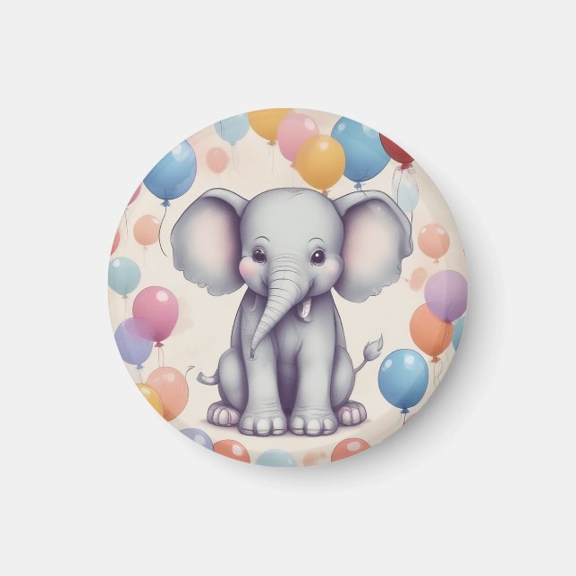 Imã Magneta de Aniversário do Elefante Bonito (Frente)