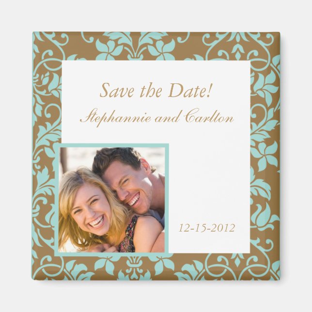 Imã Magneta de anúncio de Damasco Castanho e Azul (Frente)