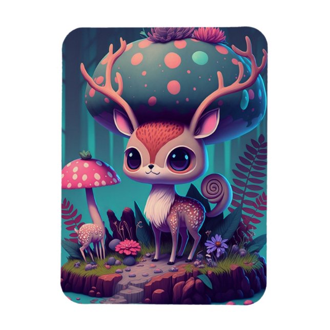 Ímã Magneta de arte "Cute Mushroom Deer Fantasy" (Vertical)