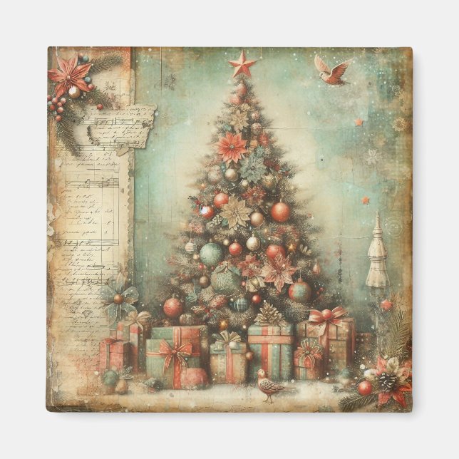 Imã Magneta de Árvore Natal Clássica (Frente)