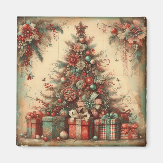 Imã Magneta de Árvore Natal Clássica (Frente)