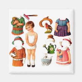 Imã Magneta de Boneca de Papel Vintage