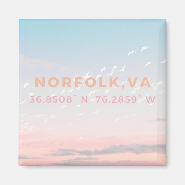 Imã Magneta de Botão do Sol - Coordenadas de Norfolk,  (Frente)