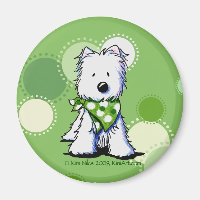 Imã Magneta de Cachorro de Westie de Pontos Verdes (Frente)