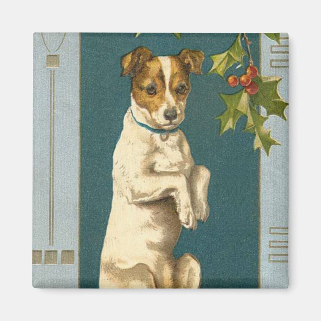 Imã Magneta de Cachorro Vintage para Feriados (Frente)