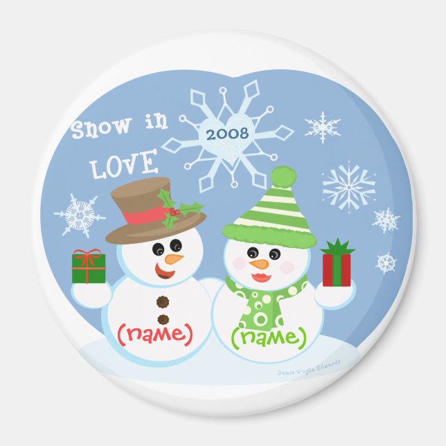 Imã Magneta de Casal de Neve Personalizada do Natal (Frente)