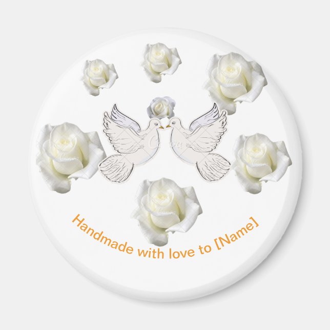 Imã Magneta de Casamento Elegante com Doves e Rosas Br (Frente)