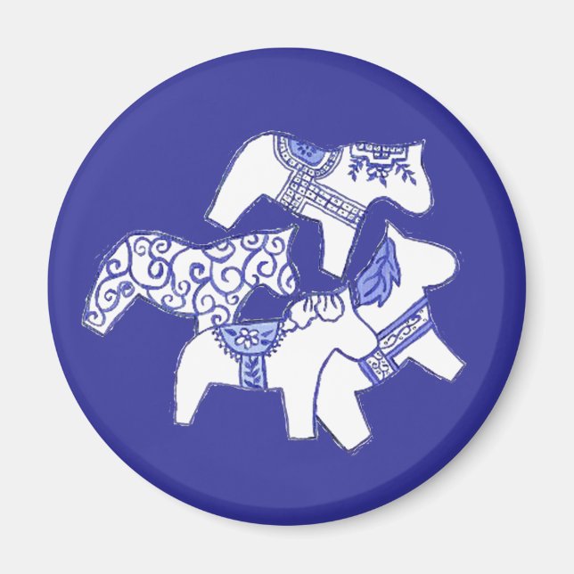 Imã Magneta de Cavalos Azuis e Brancos (Frente)