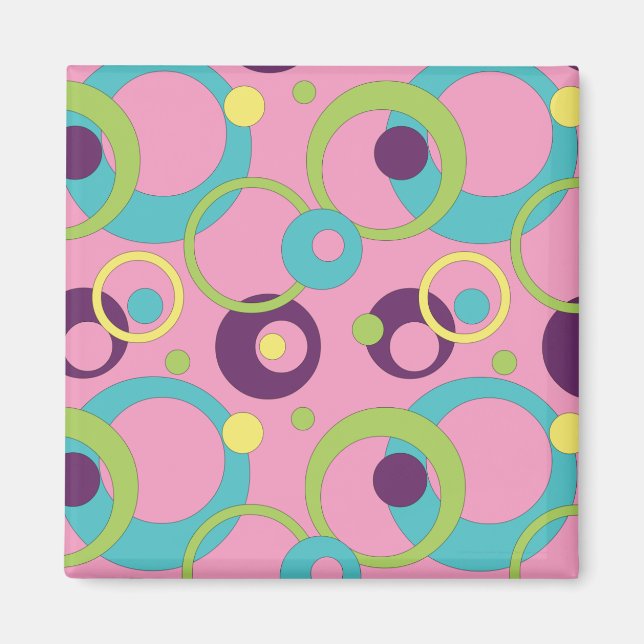 Imã Magneta de Círculos Rosa Funky (Frente)