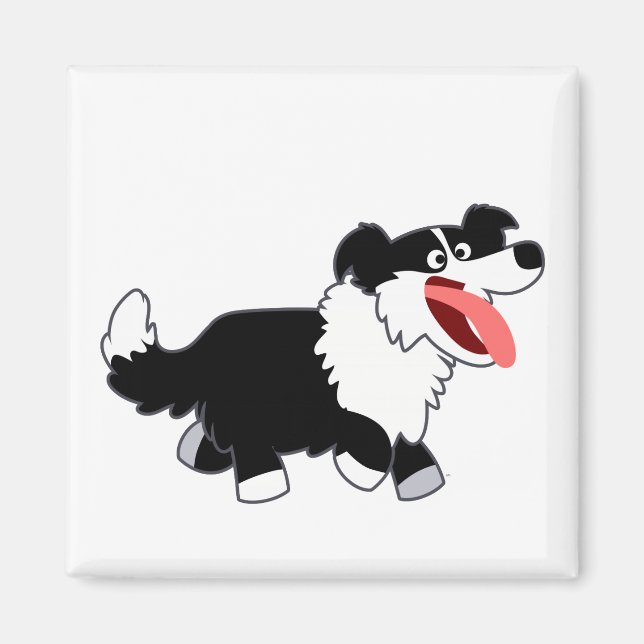 Imã Magneta de Collie da Fronteira de Cartoon Feliz (Frente)