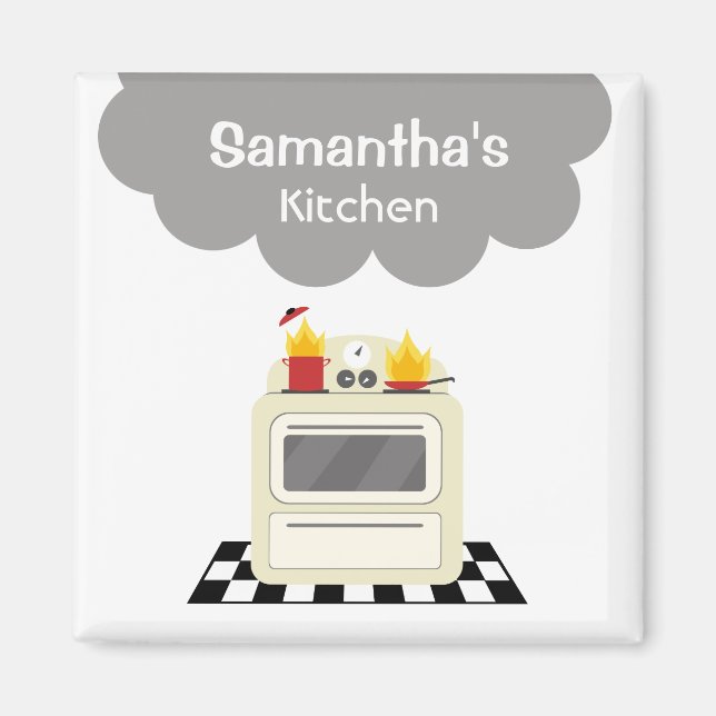 Imã Magneta de Cozinha para Retro Fumaça e Fogo (Frente)