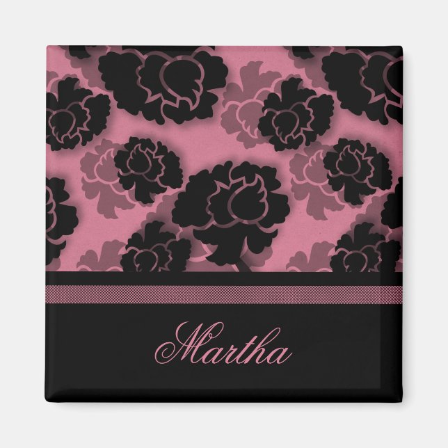 Imã Magneta De Decadência Floral Grungente, Rosa (Frente)