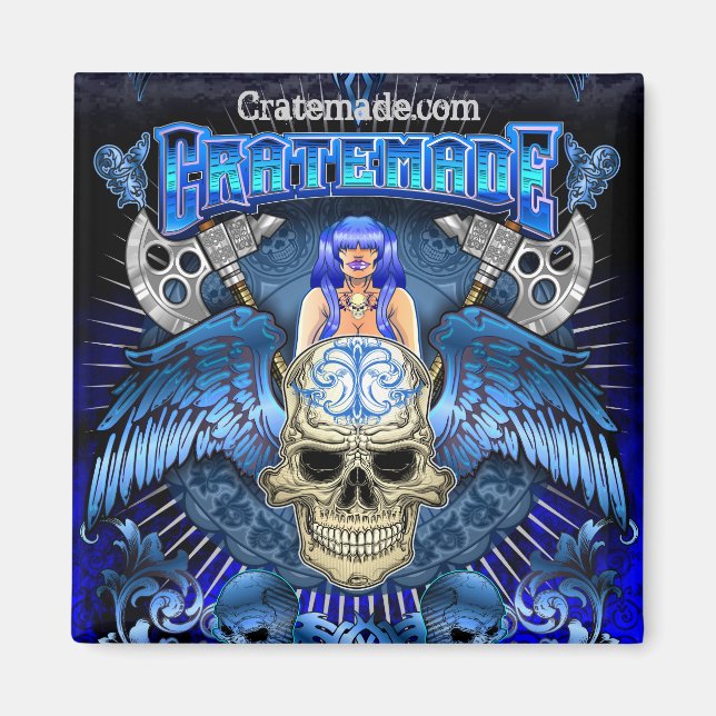 Imã Magneta de Design de Arte Cratemade Winged Skull (Frente)