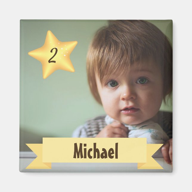 Imã Magneta de fotos personalizada com nome e idade da (Frente)