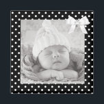 Imã Magneta de Fotos Pontiladas de Polka Preta e Branc<br><div class="desc">Carregue sua foto nesse quadro preto giro com Bolinhas brancas! Bonito presente para mães,  pais,  tias,  tios,  avós e avós ou para casais!</div>
