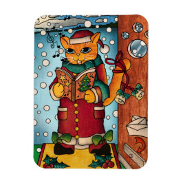 Ímã Magneta de Gato Cantor de Carol de Natal Bonito