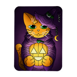Ímã Magneta de Gato de Bruxas do Halloween Roxo