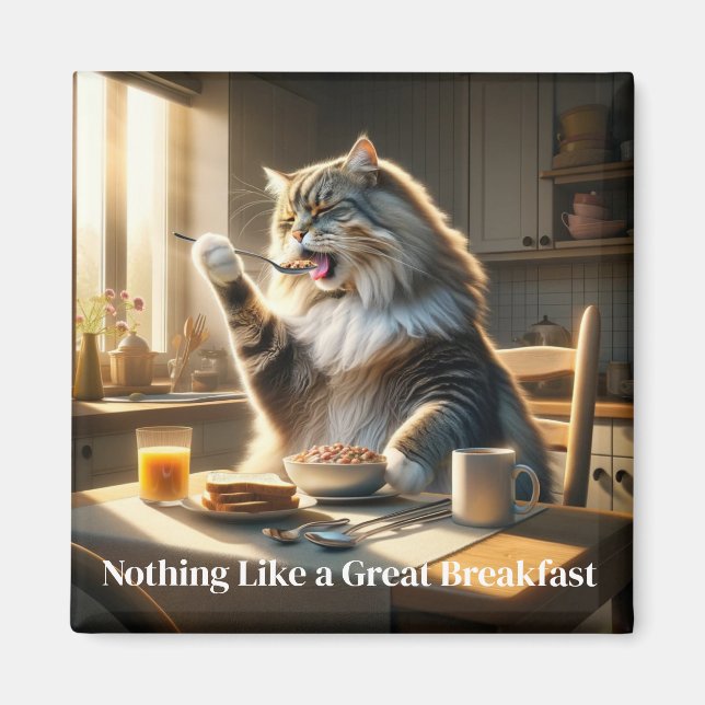 Imã Magneta de Gato do Café da Manhã (Frente)