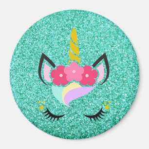 Imã Magneta de Glitter Teal Personalizada do Unicórnio