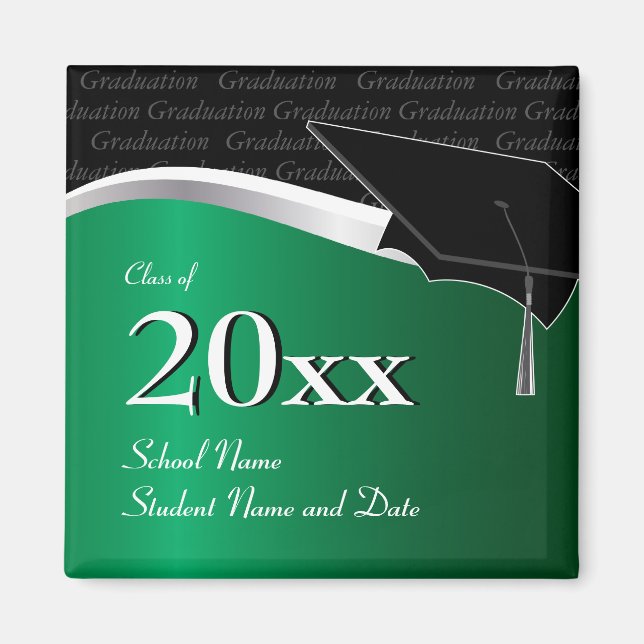 Imã Magneta de graduação verde e preto personalizável (Frente)