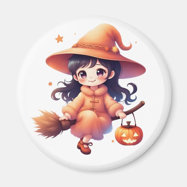 Imã Magneta de Halloween das Bruxas de Kawaii Cuta - B (Frente)