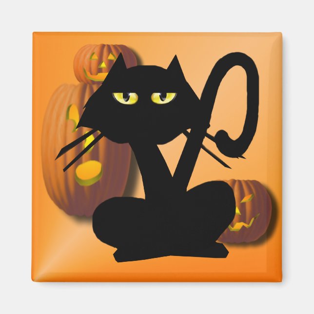Imã Magneta de Halloween de Gatinho Preto Simples (Frente)
