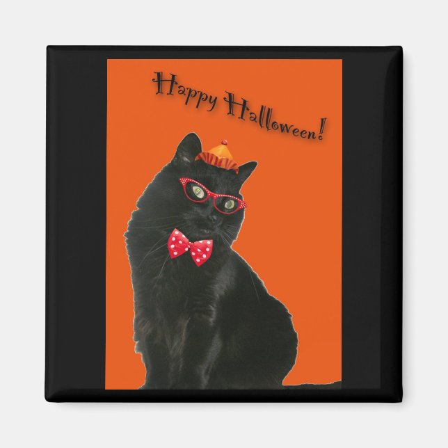 Imã Magneta de Halloween Feliz de Gato Negro (Frente)