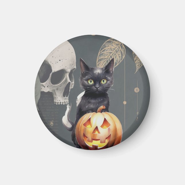 Imã Magneta de Halloween Spooky com Gato Negro (Frente)