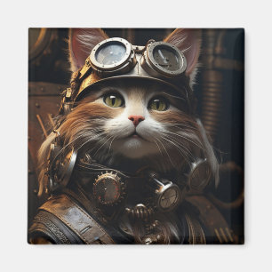 Imã Magneta de Ilustração de Gato Steampunk